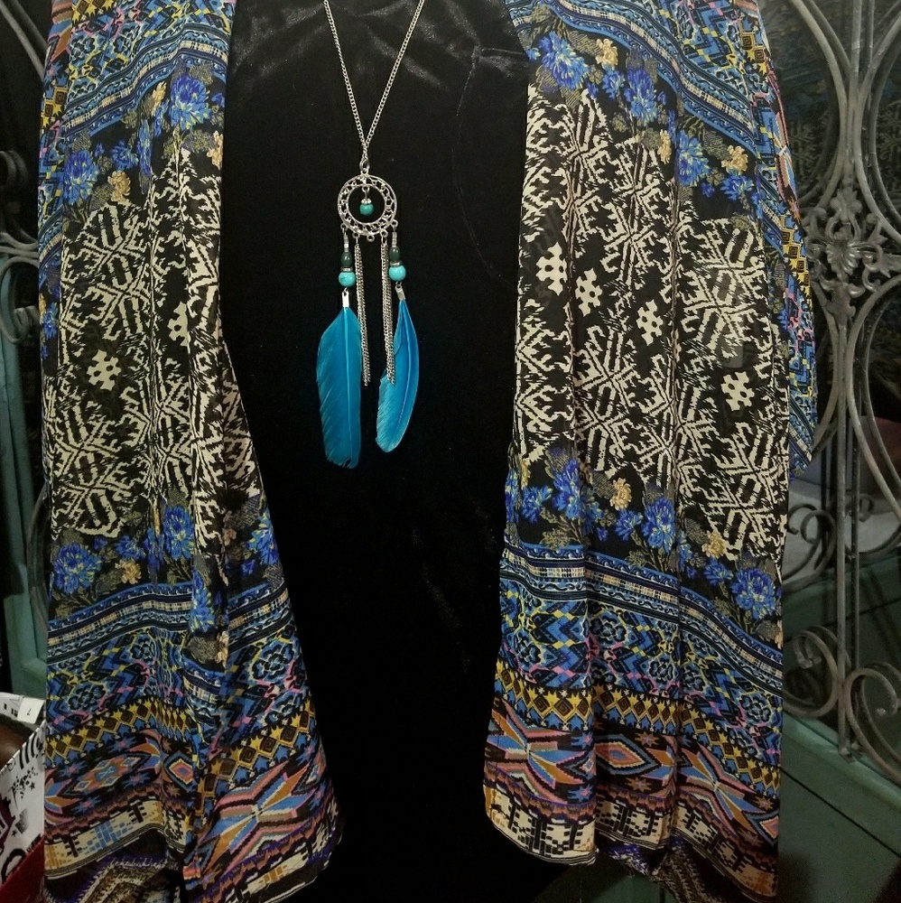 Sheer tribal throw-over, fits small to xl. Med tag